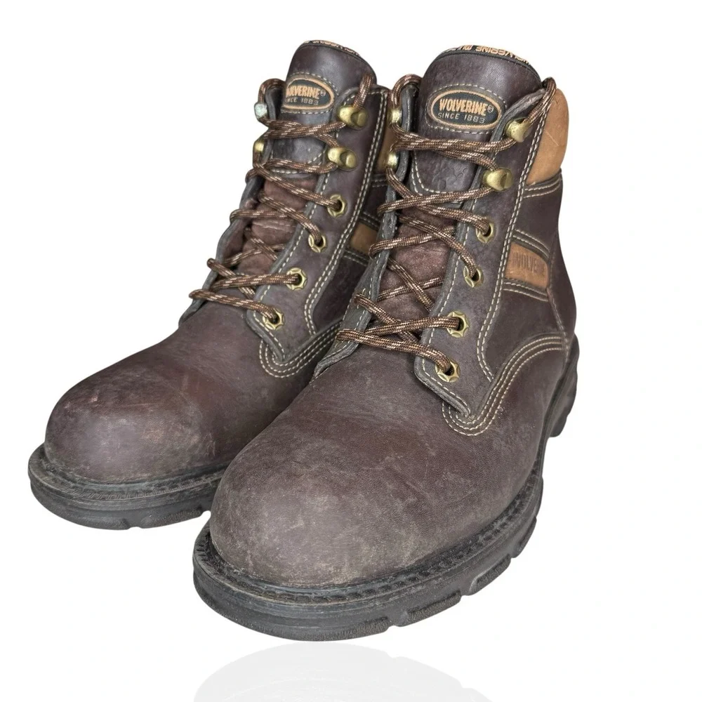 Wolverine Multishox Leather Work Boots 04428 Size 8.5‎ Brown Lace-Up Made In USA